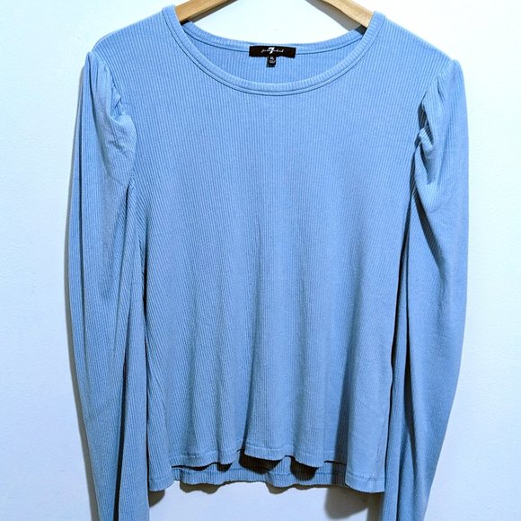 7 for all mankind Puffed Sleeves Ribbed Long Sleeved Top XL - Picture 1 of 4